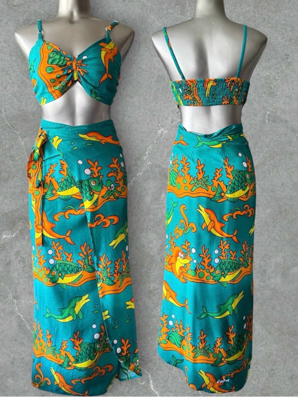 2 for $30 | Turquoise & Orange Printed Two-Piece Skirt Set - Picture 4 of 16